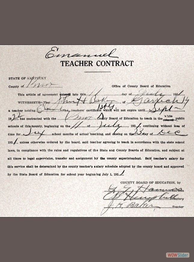 John Harvey Baker's 1921 teaching contract